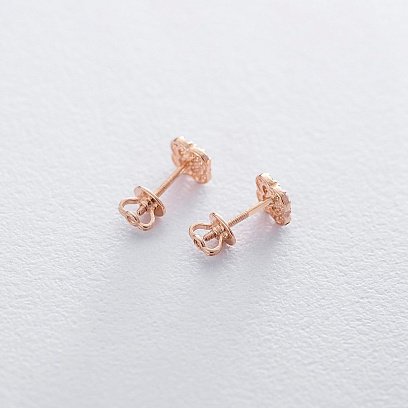 Золотые серьги-пусеты "Клевер" (фианит) с06070 №3