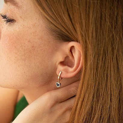 Серьги "Сердечки" в красном золоте (эмаль) с07468 №2