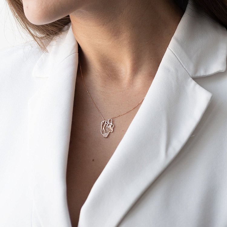 Золотое колье "Мама с ребенком" (фианиты) кол01101 от ювелирного магазина Оникс - 1