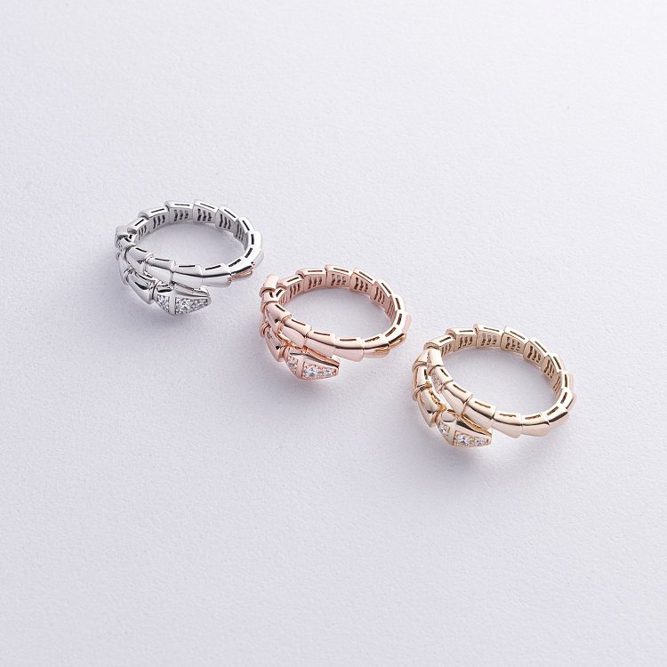 Каблучка "Змія" в червоному золоті (фіаніти) к08086 від ювелірного магазину Онікс - 2