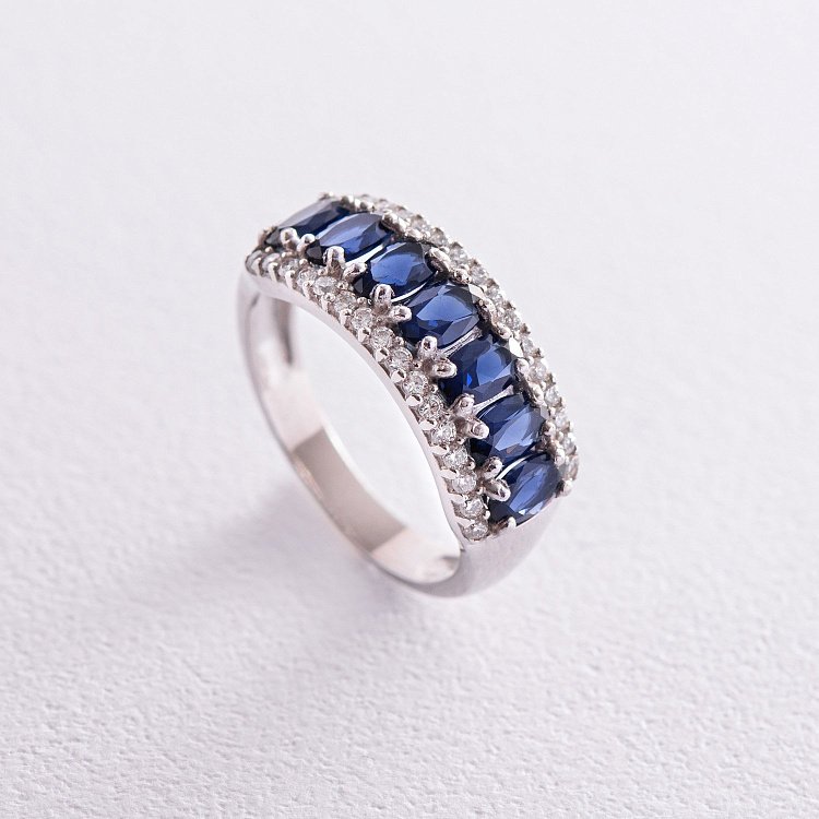 Срібна каблучка з синт. сапфірами та фіанітами 1823/1р-NSPH від ювелірного магазину Онікс