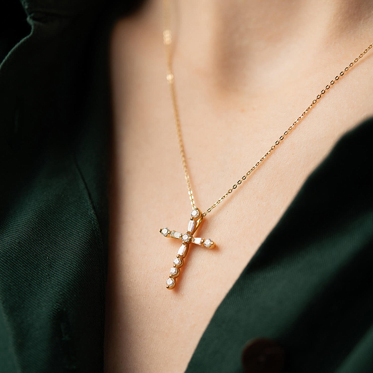 Крестик в желтом золоте с бриллиантами пб0362nl от ювелирного магазина Оникс - 5