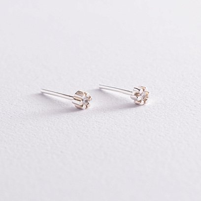 Срібні сережки - пусети з фіанітами (3 мм) 12658