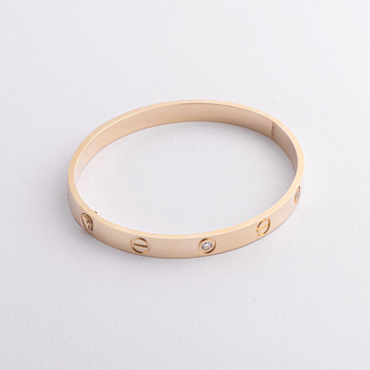 Жесткий браслет "Love" с фианитами (желтое золото) б04654 №2