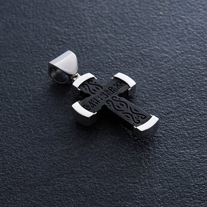 Серебряный крест "Распятие. Спаси и Сохрани" (на укр. языке) с эбеновым деревом mini 1075 №4