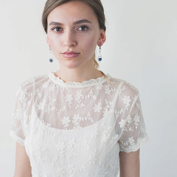 Золоті сережки з сапфірами і фіанітами 14050478сапфир від ювелірного магазину Онікс - 2