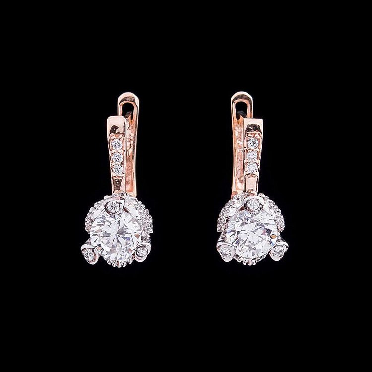 Золоті сережки з фіанітами с04127 від ювелірного магазину Онікс - 2