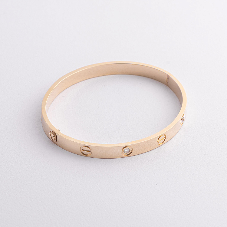 Жесткий браслет "Love" с фианитами (желтое золото) б04654 от ювелирного магазина Оникс - 2