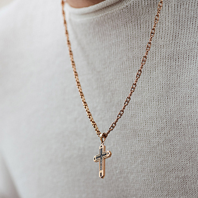 Крест в красном золоте (фианиты, эмаль) п03496 №4