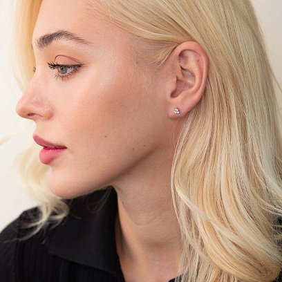 Золотые серьги - пусеты "Треугольники" с фианитами с02411 №5