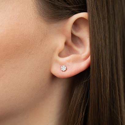 Золотые серьги - пусеты "Цветочки" 2 в 1 с бриллиантами сб0627ca №9