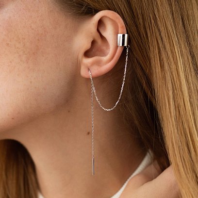 Серьга - каффа с цепочкой (белое золото) с08730 №5