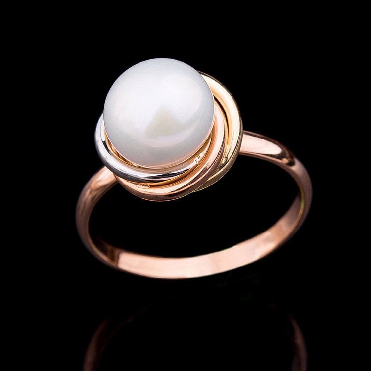 Золотое кольцо с культ. пресн. жемчугом к03217 от ювелирного магазина Оникс - 6