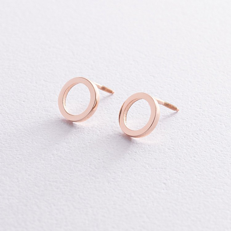 Серьги - пусеты "Круговорот" в красном золоте с08306 от ювелирного магазина Оникс