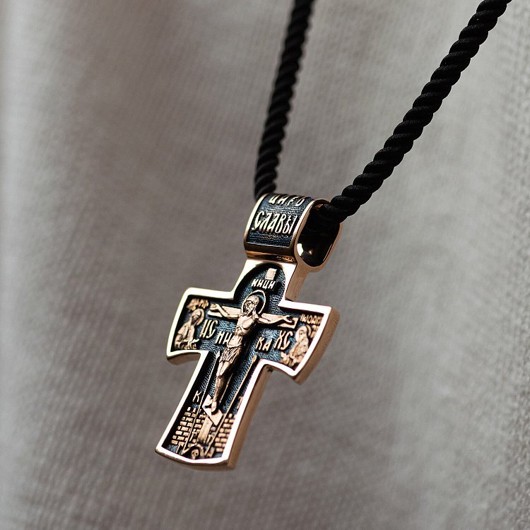 Золотой православный крест "Распятие. Ангел Хранитель" п02885 от ювелирного магазина Оникс - 3