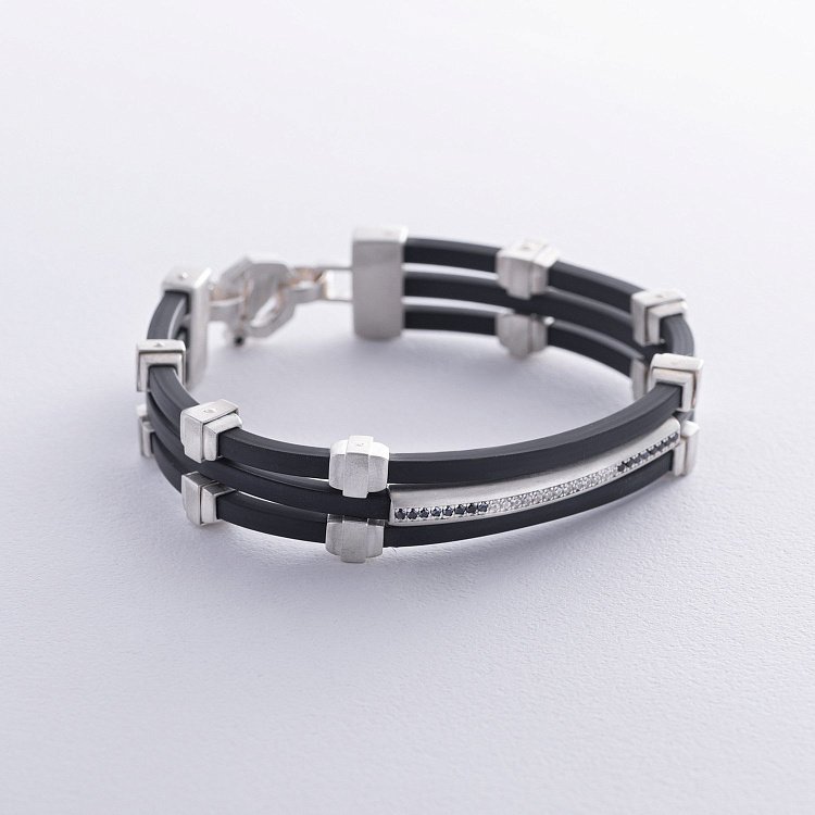 Каучуковий браслет зі срібними вставками (фіаніти) 1091чб від ювелірного магазину Онікс - 5