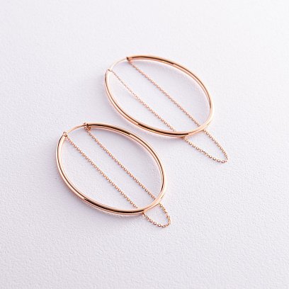 Золоті овальні сережки з ланцюжками с07962 №3