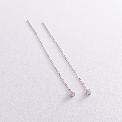 Срібні сережки - протяжки з фіанітами 123102 №2