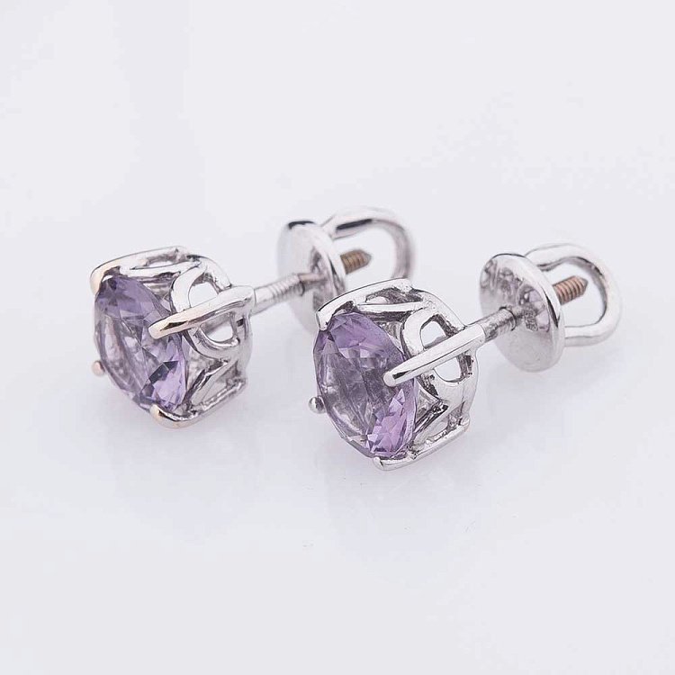 Золотые серьги-гвоздики с аметистом с5333 - 2 Золотые серьги-гвоздики с аметистом с5333 от ювелирного магазина Оникс - 2