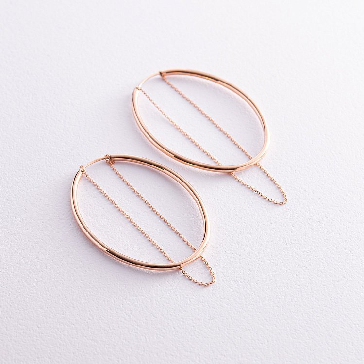 Золоті овальні сережки з ланцюжками с07962 від ювелірного магазину Онікс - 3