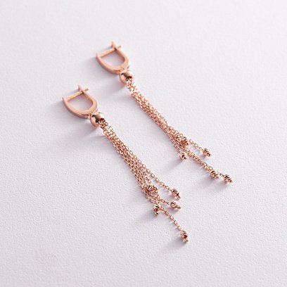 Золотые серьги "Шарики" на цепочке с07846