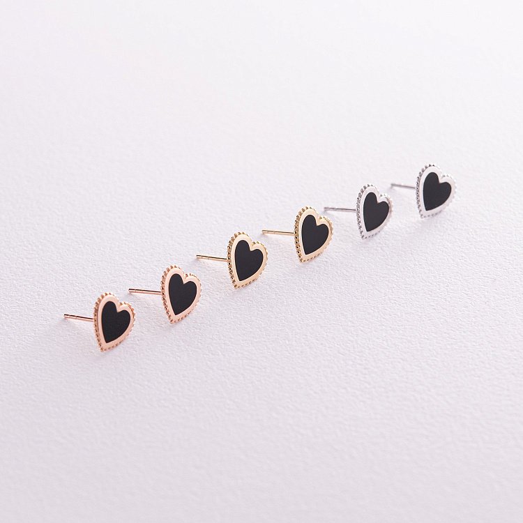 Золоті сережки - пусети "Сердечка" (емаль) с08035 від ювелірного магазину Онікс - 5