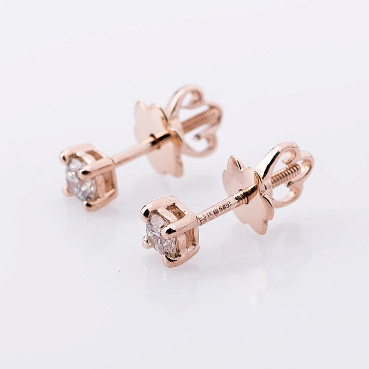 Золотые серьги-пусеты с бриллиантами е0626к от ювелирного магазина Оникс - 1