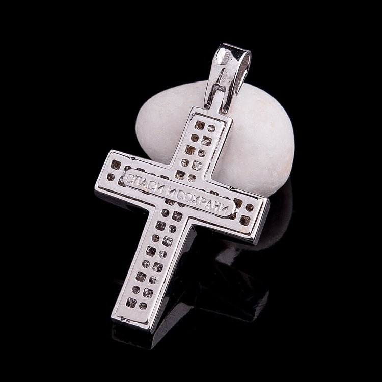 Золотой крест с фианитами п02202 от ювелирного магазина Оникс - 2