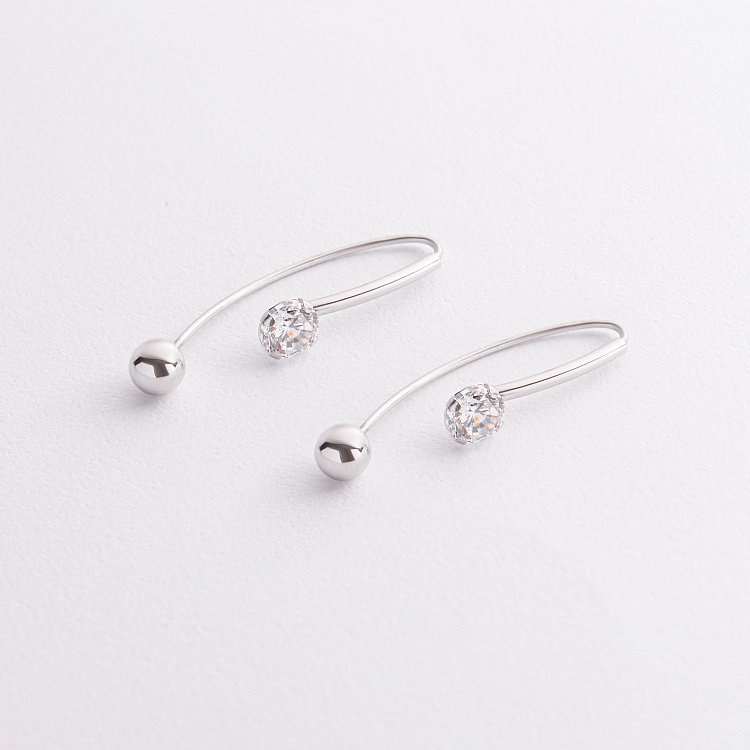 Серьги "Вдохновение" с фианитами (белое золото) с09539 от ювелирного магазина Оникс - 1