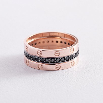 Золотое кольцо "Love" (черные фианиты) к06784