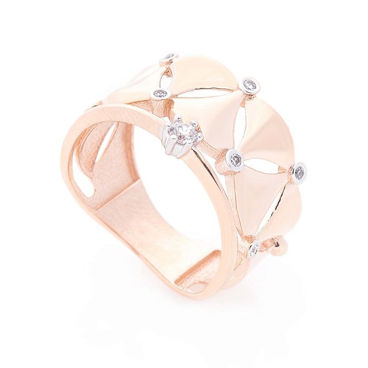 Ексклюзивний золотий перстень з фіанітами к05900 від ювелірного магазину Онікс