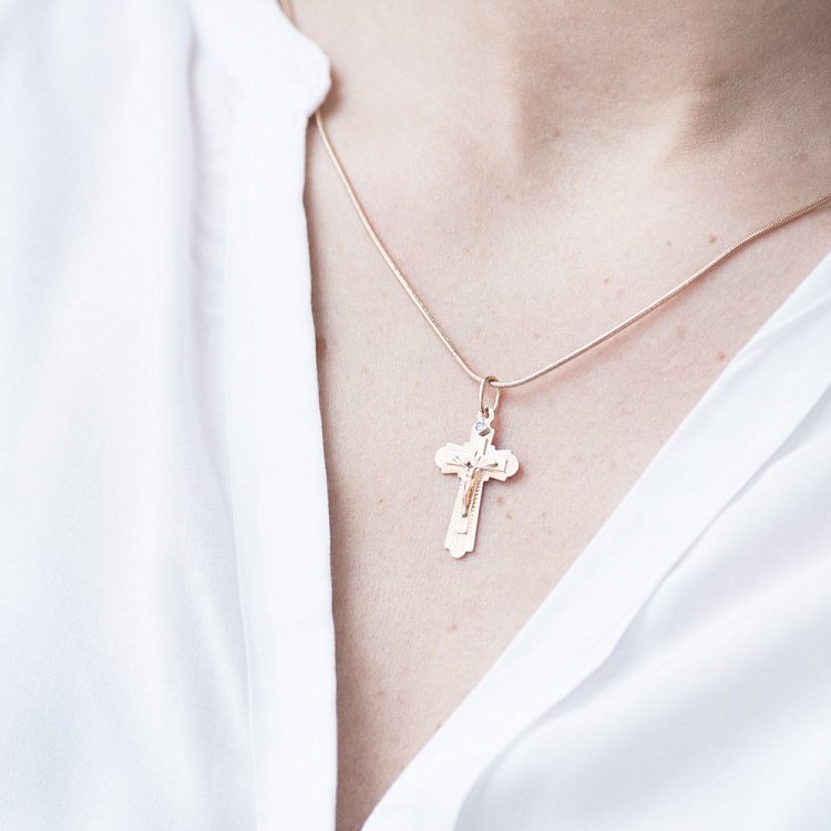 Православный крестик с фианитом п02289 от ювелирного магазина Оникс - 2