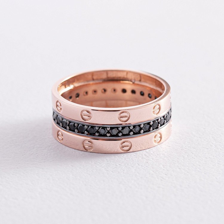 Золотое кольцо "Love" (черные фианиты) к06784 от ювелирного магазина Оникс