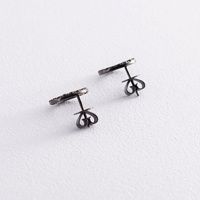 Золоті сережки - пусети "Кругообіг" (чорні діаманти) 1.2 см сб0357di №5