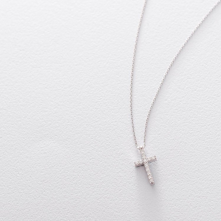 Золотое колье с крестиком (черные и белые фианиты) кол00816 от ювелирного магазина Оникс - 4