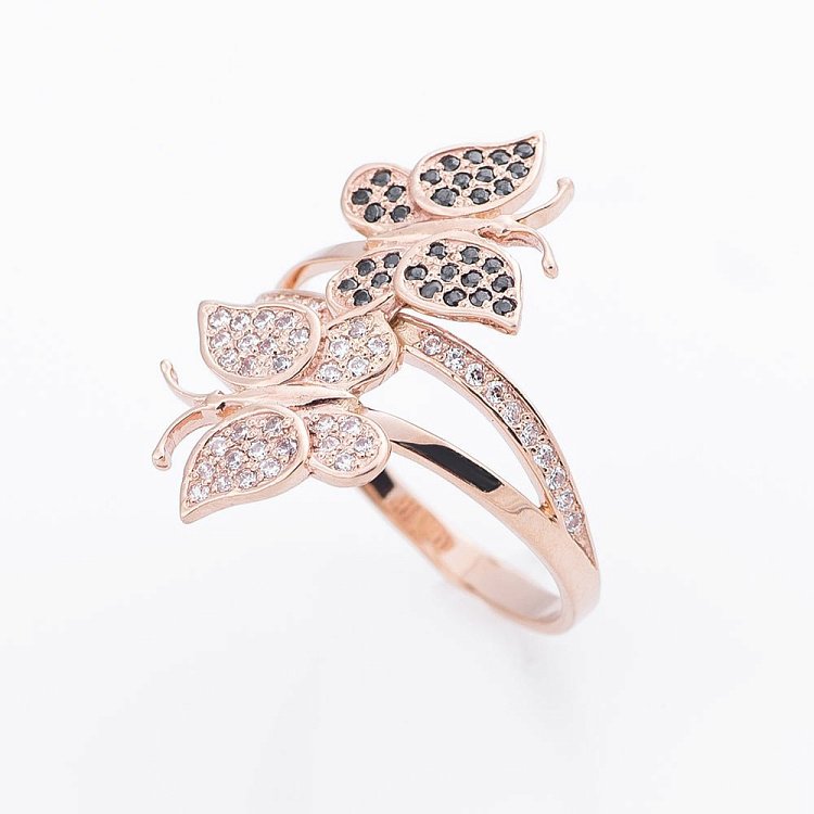 Золотое кольцо "Бабочки" с фианитами 02-0814.0.1402 от ювелирного магазина Оникс - 1