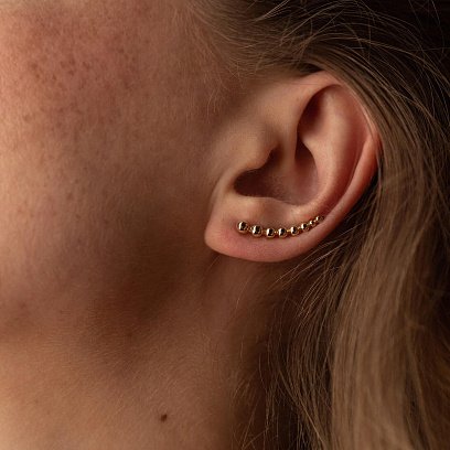 Серьги - клаймберы "Шарики" в желтом золоте с08237 №5