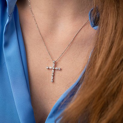 Крестик в белом золоте с бриллиантами пб0310nl №2