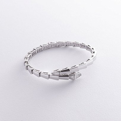 Жорсткий браслет "Змія" у білому золоті (фіаніти) б05218 №3