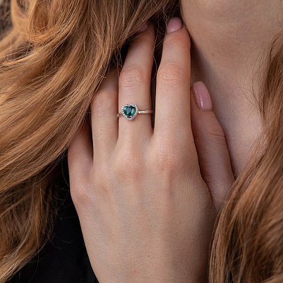 Серебряное кольцо "Сердечко" с кварцом и фианитами 1828/1р-QGR №2