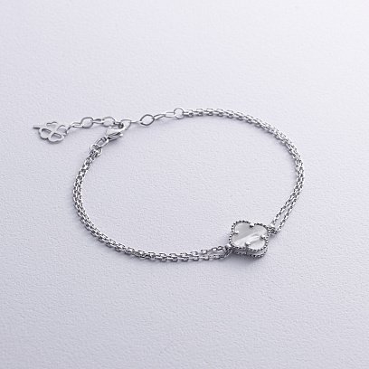 Срібний браслет "Конюшина" з перламутром 141713