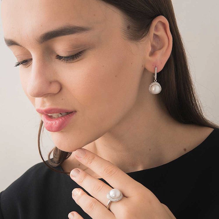 Каблучка з культ. прісн. перлами і фіанітами 111760 від ювелірного магазину Онікс - 2