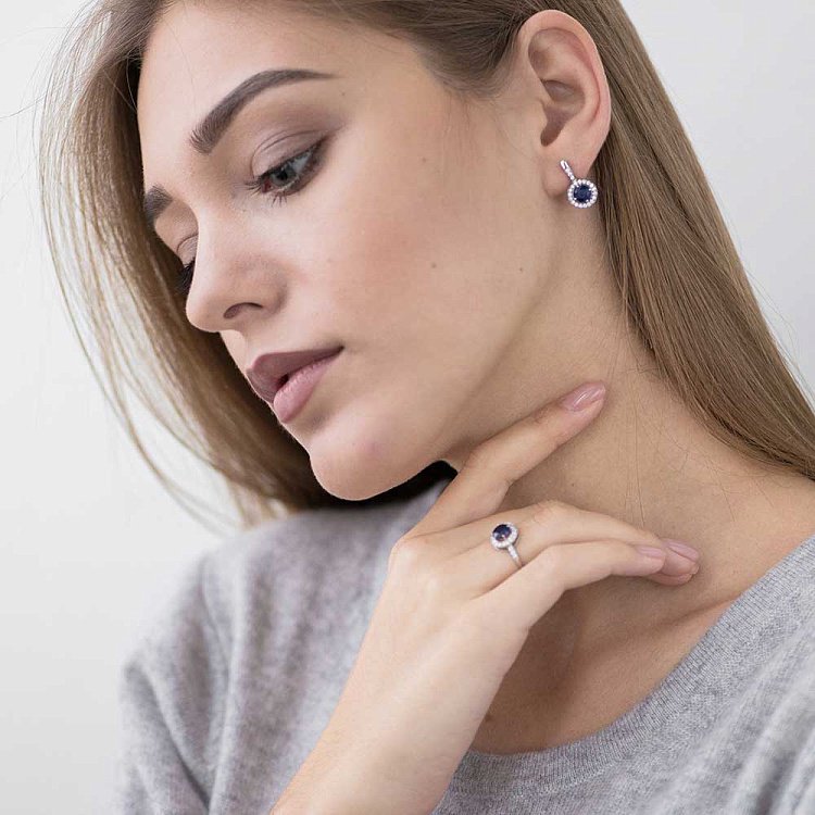 Золотые серьги с сапфирами и фианитами 14048624 от ювелирного магазина Оникс - 3