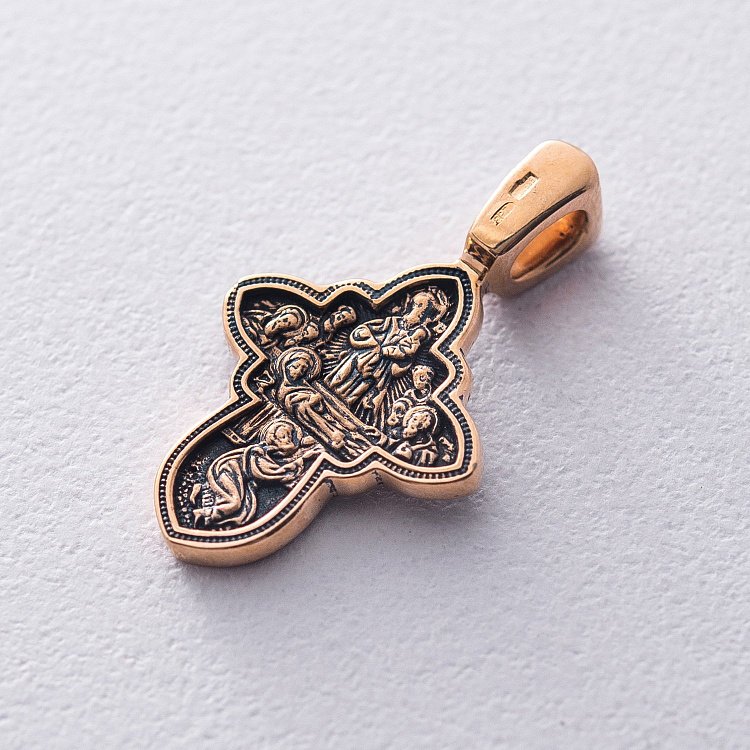 Золотой православный крест с чернением "Спас Нерукотворный. Успение Божией Матери" п02638 от ювелирного магазина Оникс - 2