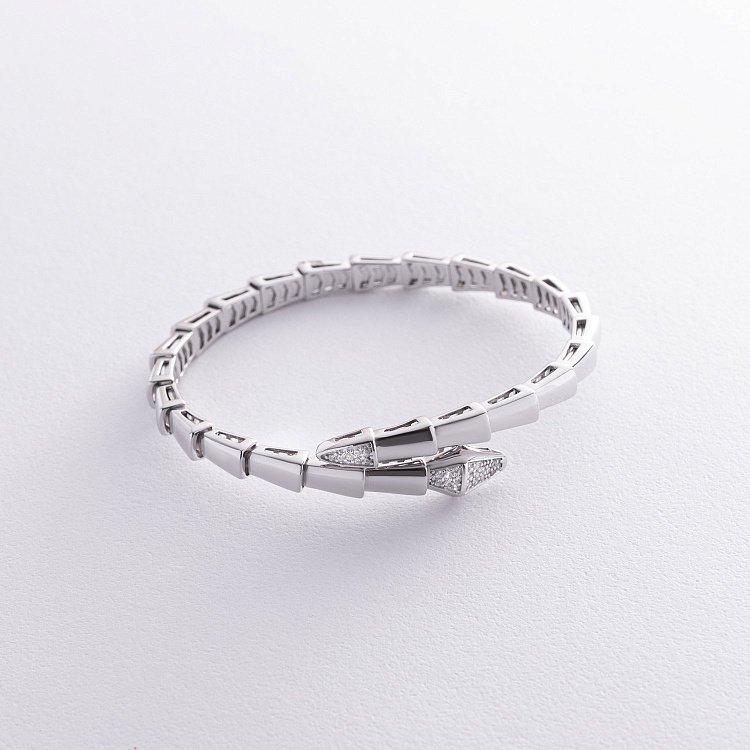 Жорсткий браслет "Змія" у білому золоті (фіаніти) б05218 від ювелірного магазину Онікс - 2