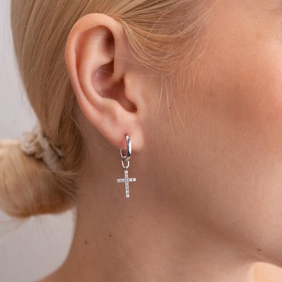 Золотые серьги - кольца с крестиком (бриллианты) 316251121 №5