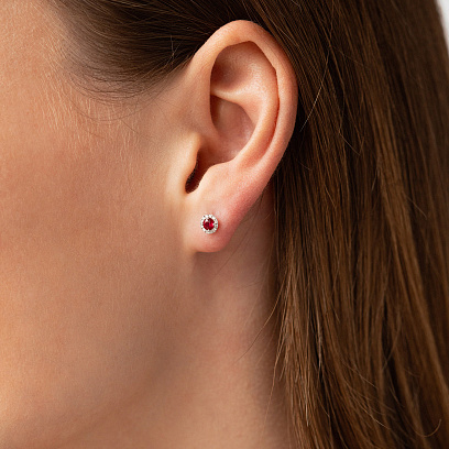 Золоті сережки - пусети з діамантами і рубінами сб0585mi №2