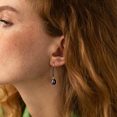 Золоті сережки - петельки "Олівія" з перлами і фіанітами с08517 №2