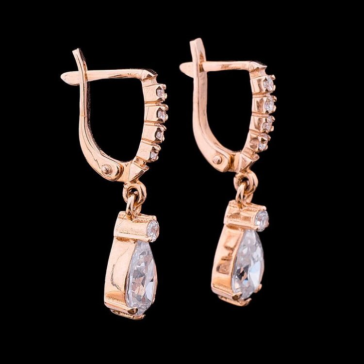 Золоті сережки "Крапельки" з фіанітами с01626 від ювелірного магазину Онікс - 2