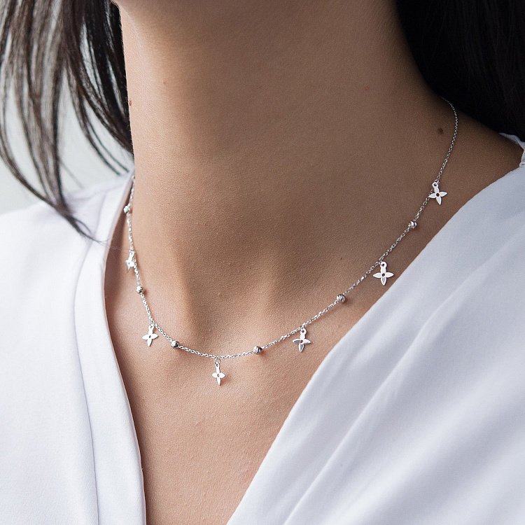 Кольє "Конюшина" з білого золота кол01534 від ювелірного магазину Онікс